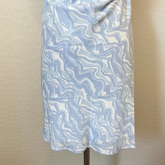 Abercrombie & Fitch NEW Halter Ruched Mini Dress Blue White Marble Pattern Sz XL - Picture 12 of 16